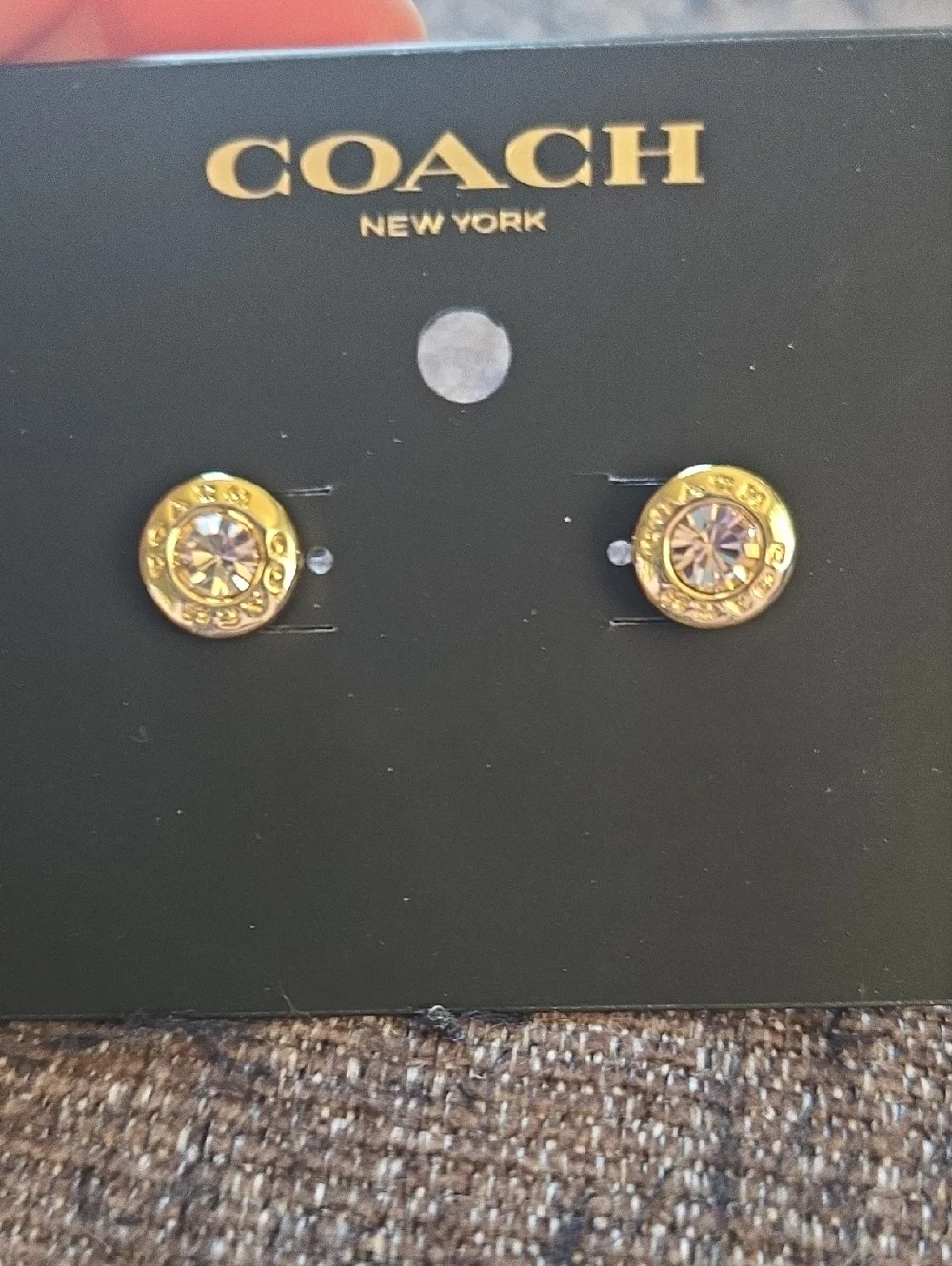 COACH Gold-Tone Pink Crystal Logo Stud Earrings✨️ NWT - Picture 1 of 4